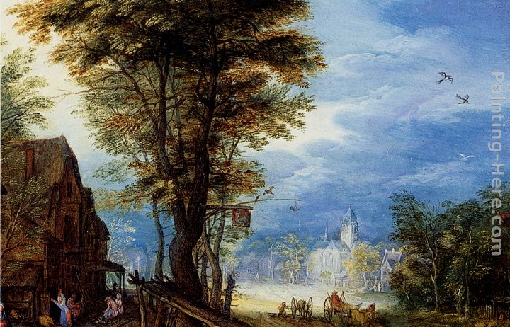 A Village Street With The Holy Family Arriving At An Inn [detail 1] painting - Jan the elder Brueghel A Village Street With The Holy Family Arriving At An Inn [detail 1] art painting